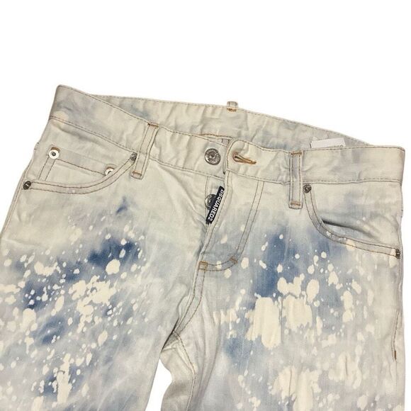 Dsquared2 Sz 42 Light Wash Blue and White Denim Button Fly Tie Dye Skinny Jeans - Picture 3 of 5